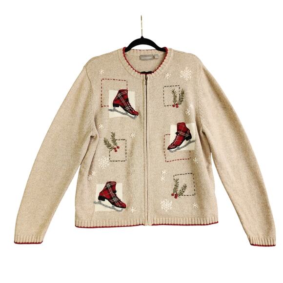 Croft & Barrow Womens Vintage Christmas Ice Skating Sweater Size Large Grandma - Picture 1 of 10